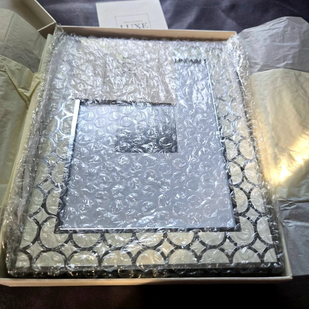 Reed & Barton Luxe Collection Silver Plate Enamel 5x7 Picture Frame with Box